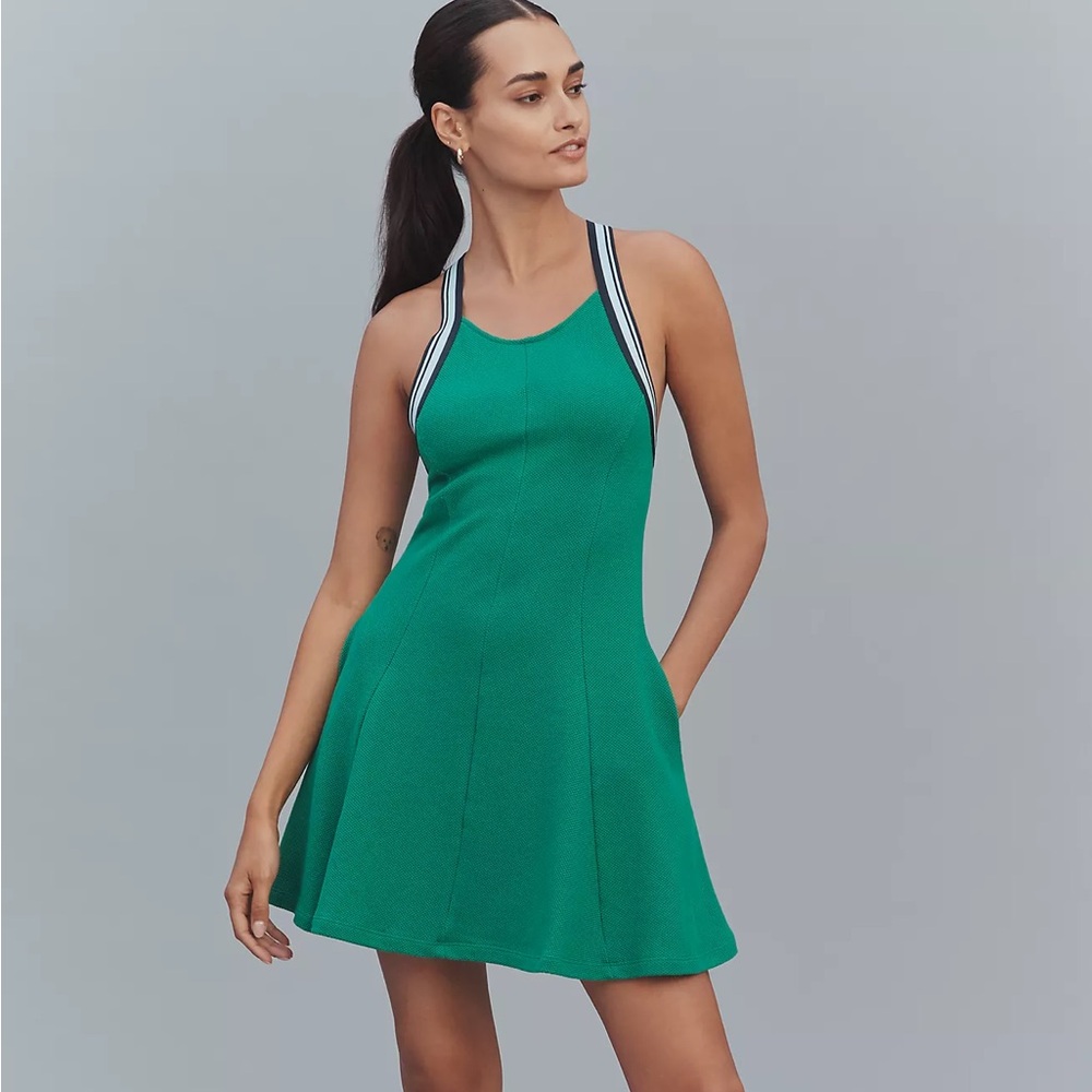 NWT Daily Practice Anthropologie Kelly Green Criss Cross Back Swing Dress Small